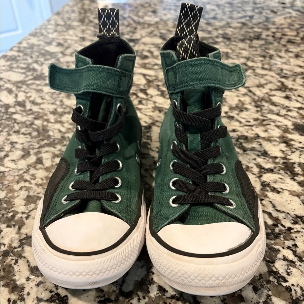 Kids Converse Chuck Taylor All Star High Top Green Velcro Strap Sneakers