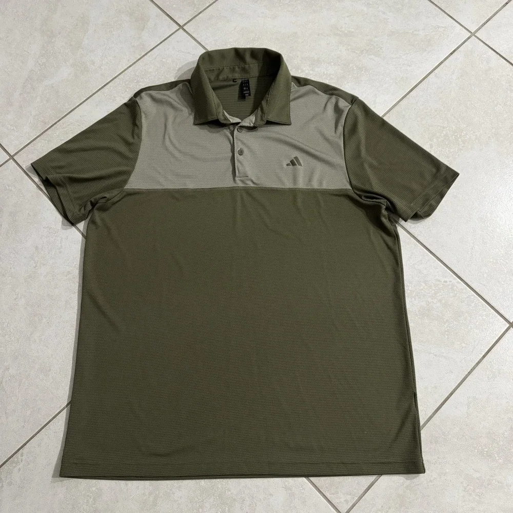 Adidas Polo Shirt Mens XL Green Core Colorblock Performance Lightweight Golf‎