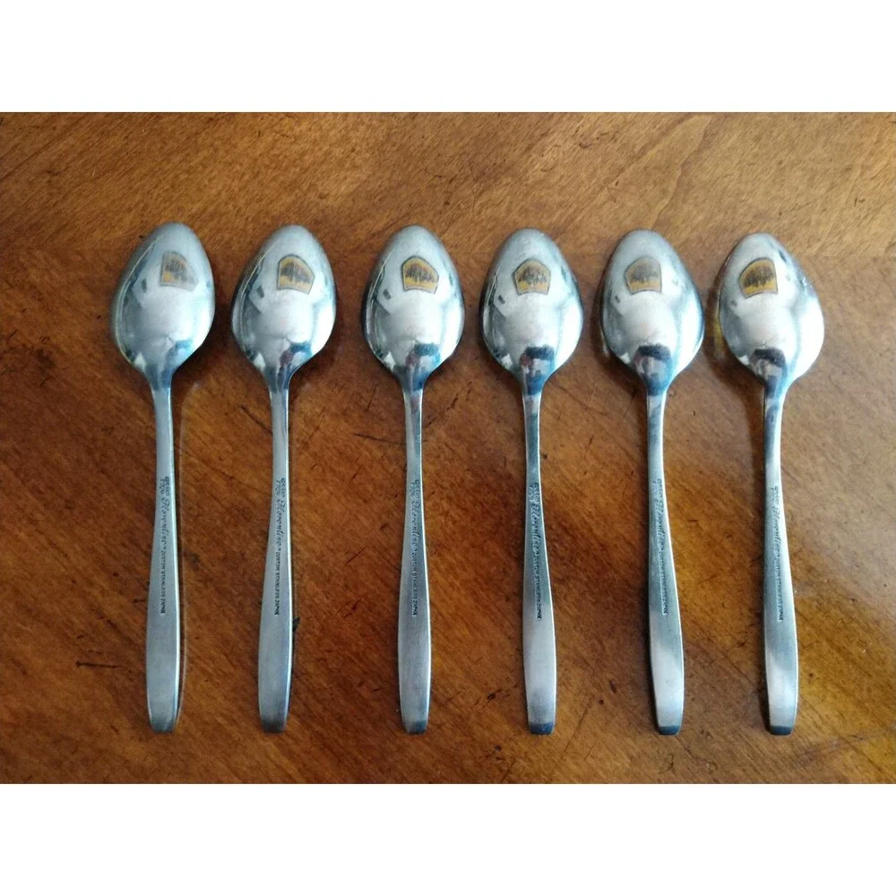 Vtg Lot 6+1  Teaspoons Stainless Grand Prix Florentine Black Swirl Design Japan
