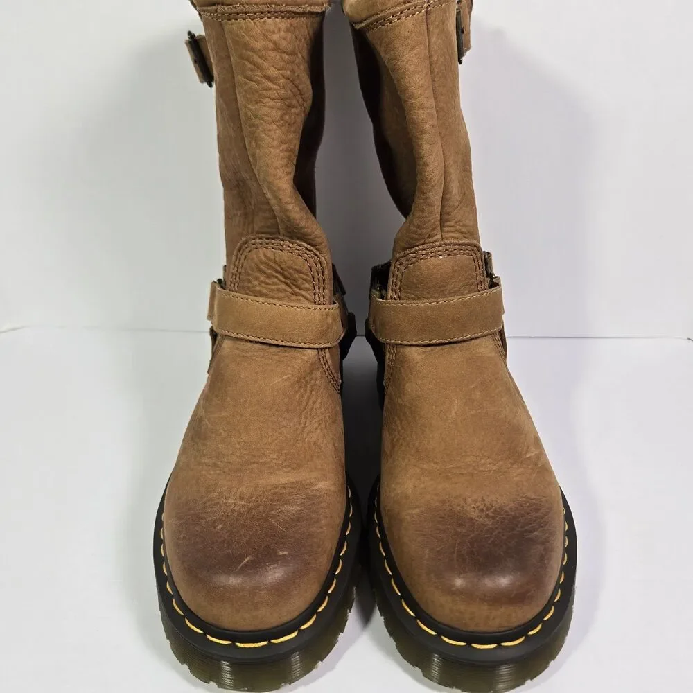 Dr Martens Aniston HI Tumble Nubuck Biker Leather Boots Desert Brown Mens 10