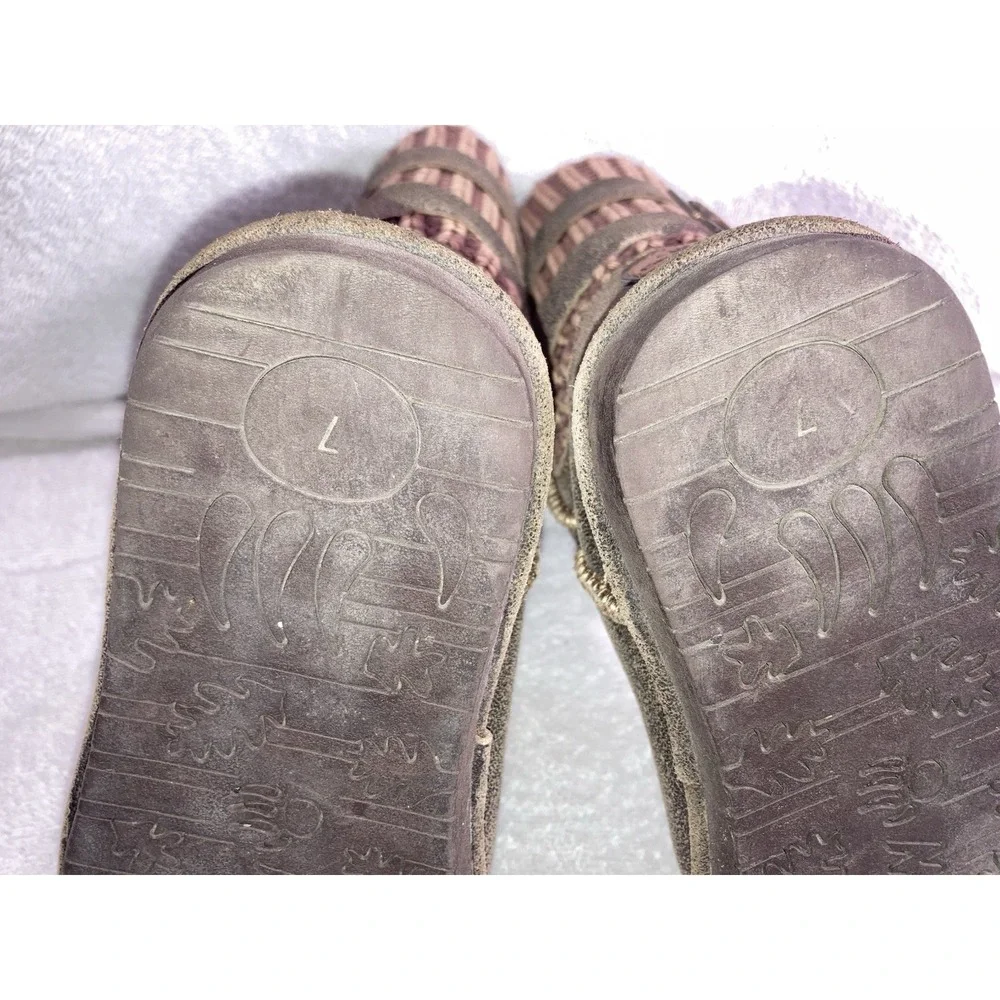 Bearpaw Womens Boots‎ Size 7 Brown Knit Mid Calf Sheepskin Lined Winter Cozy