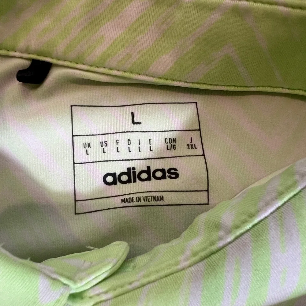 Adidas‎ Mens Golf Polo Shirt Large Lime Green White Chevron Zigzag Performance
