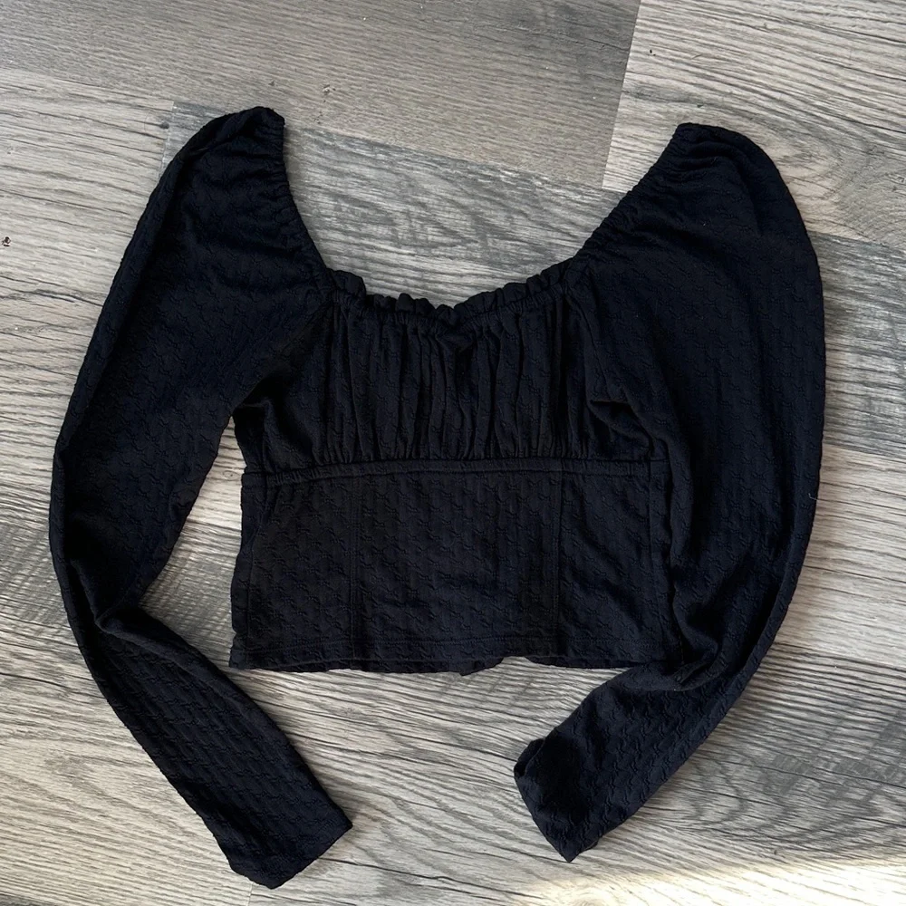 Free People Ladybug Long Sleeve‎ Sweetheart Neck cropped blouse Black small