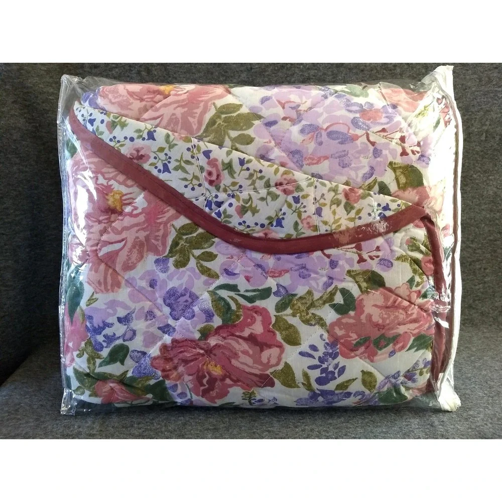 All Seasons Full Size Reversible Quilt Cotton Blend Floral‎ Bedspread Vtg NOS