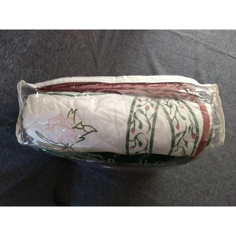 All Seasons Full Size Reversible Quilt Cotton Blend Floral‎ Bedspread Vtg NOS