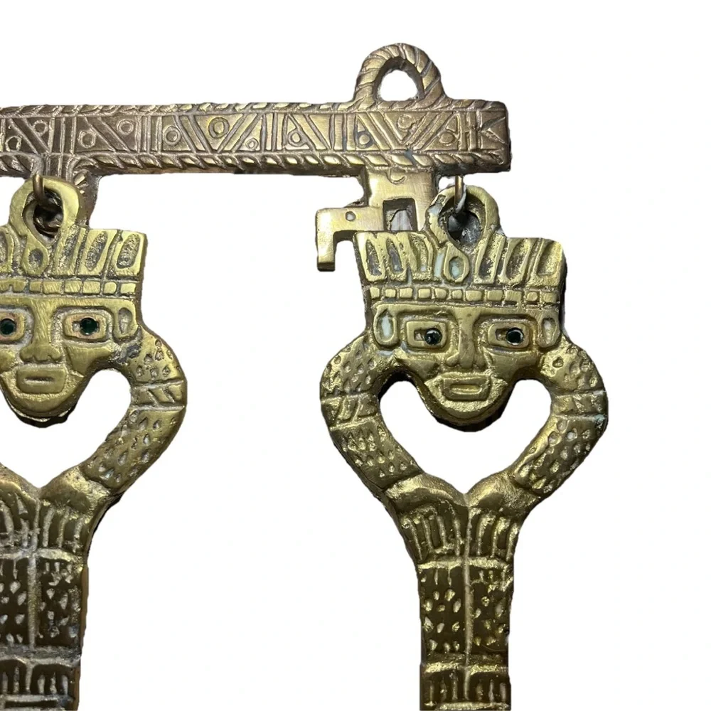 Vintage Brass Handcrafted Utensil Hanger Set Decor Colombian Egyptian Tribal 60s