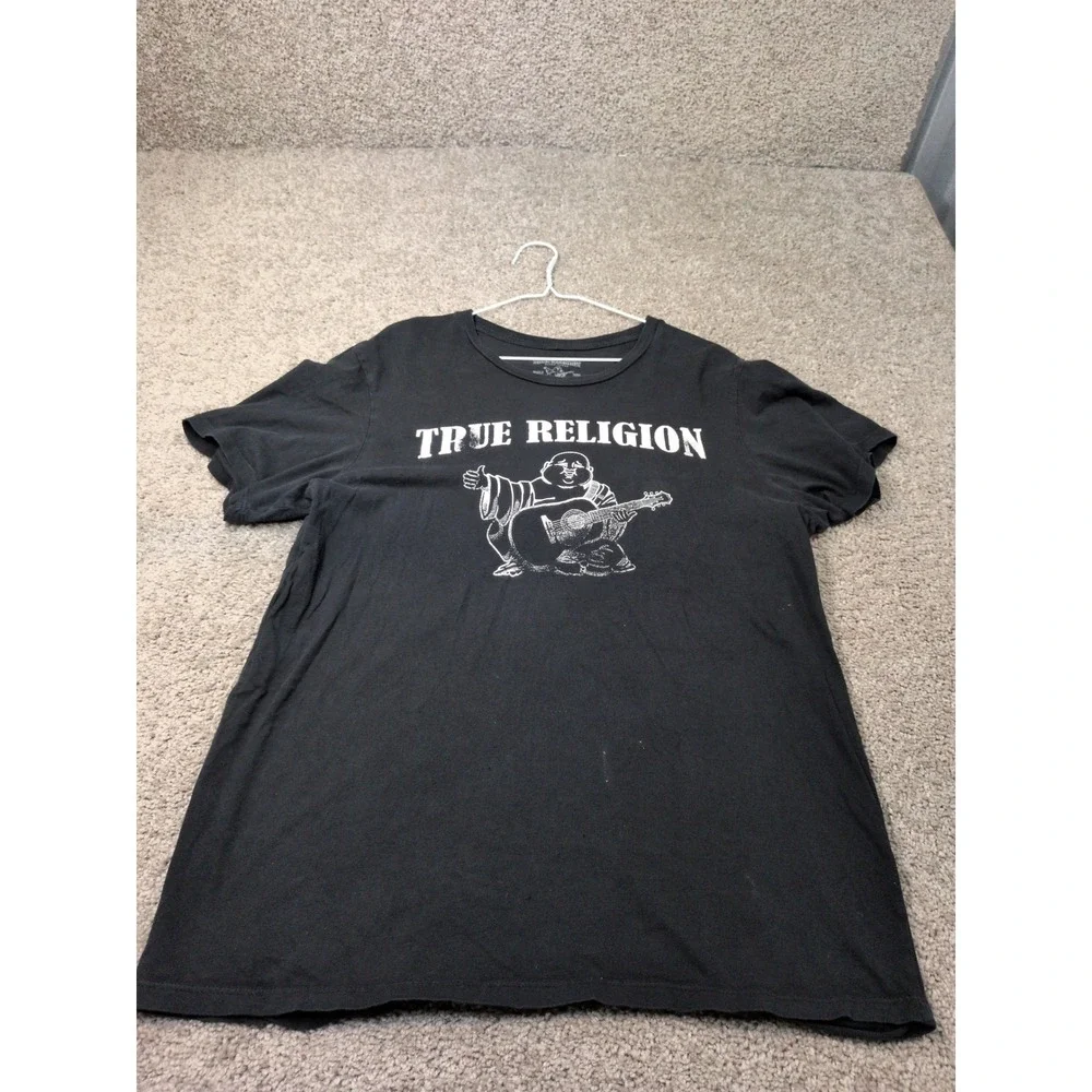 True Religion Mens XL Black Buddha‎ World Tour Horseshoe Graphic T-Shirt Cotton