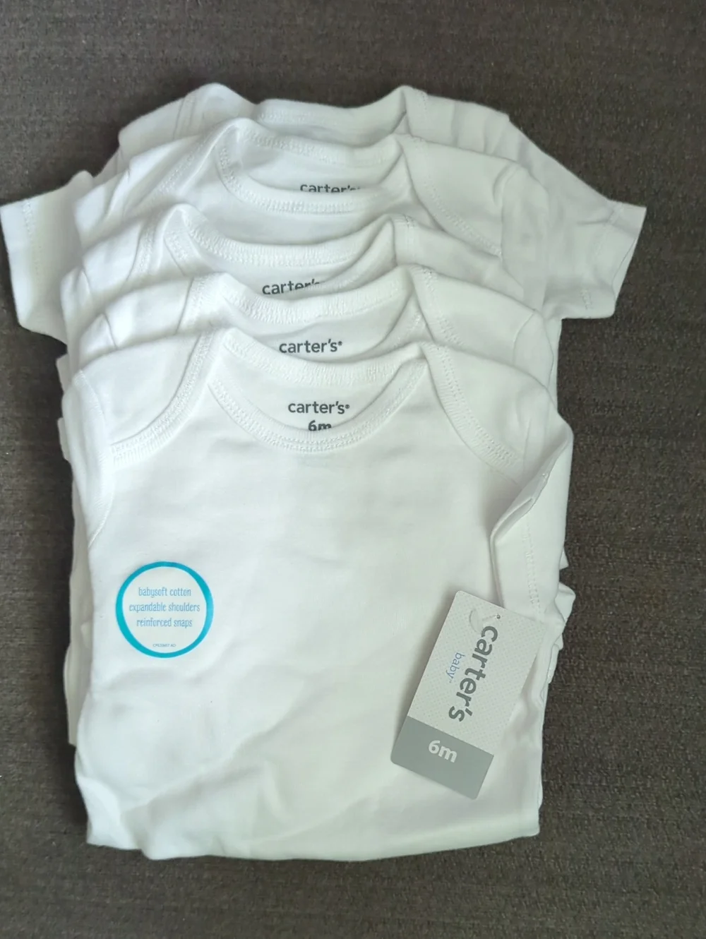 Carter's White Short-Sleeve Baby Bodysuit Pack 6M