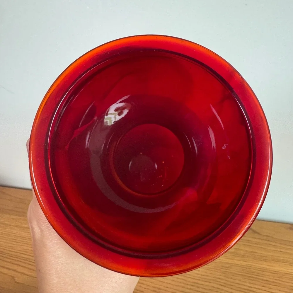 Vintage Ruby Red Glass Hourglass Vase‎ MCM Art Glass