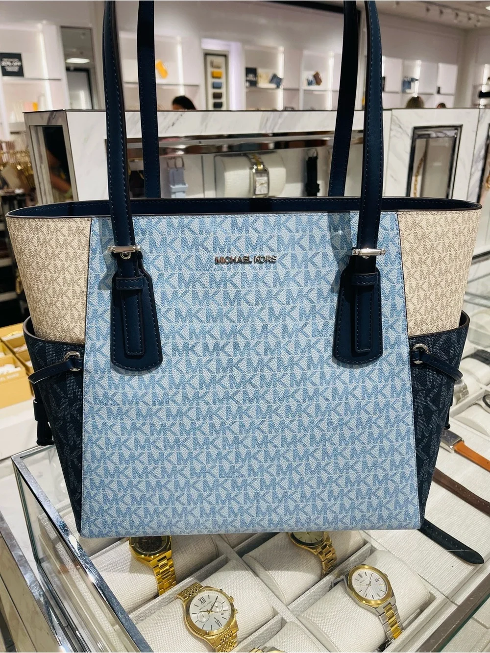 Michael Kors Voyager Large Color-Block Signature Logo Tote   Admiral Multi  NWT