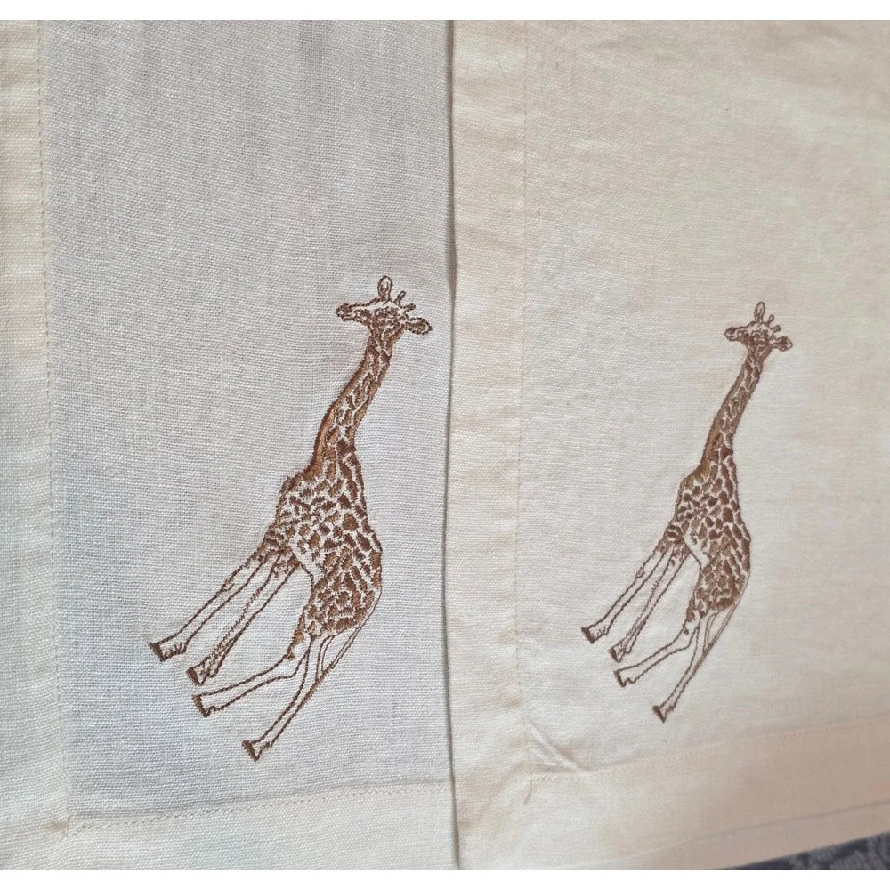Vintage Embroidered Linen Safari Napkins Elephant Giraffe Set of 4 Cream Brown