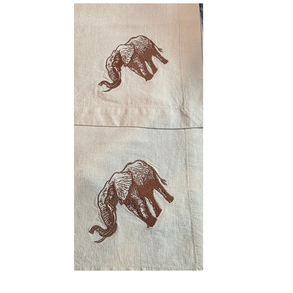 Vintage Embroidered Linen Safari Napkins Elephant Giraffe Set of 4 Cream Brown