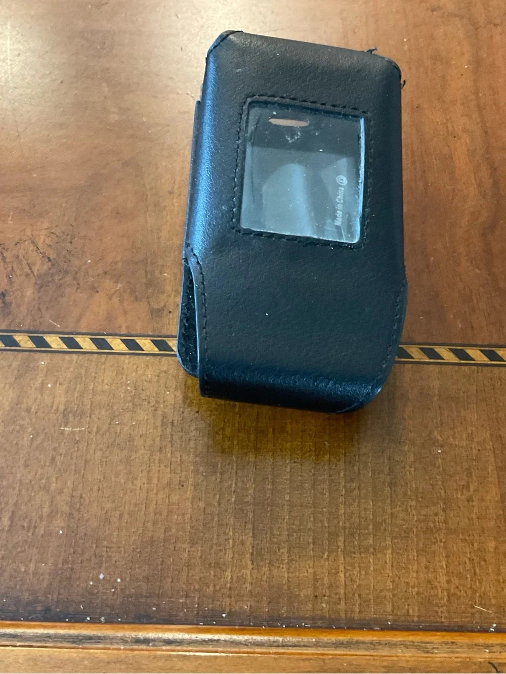 Black Leather Phone Holster Case with Window