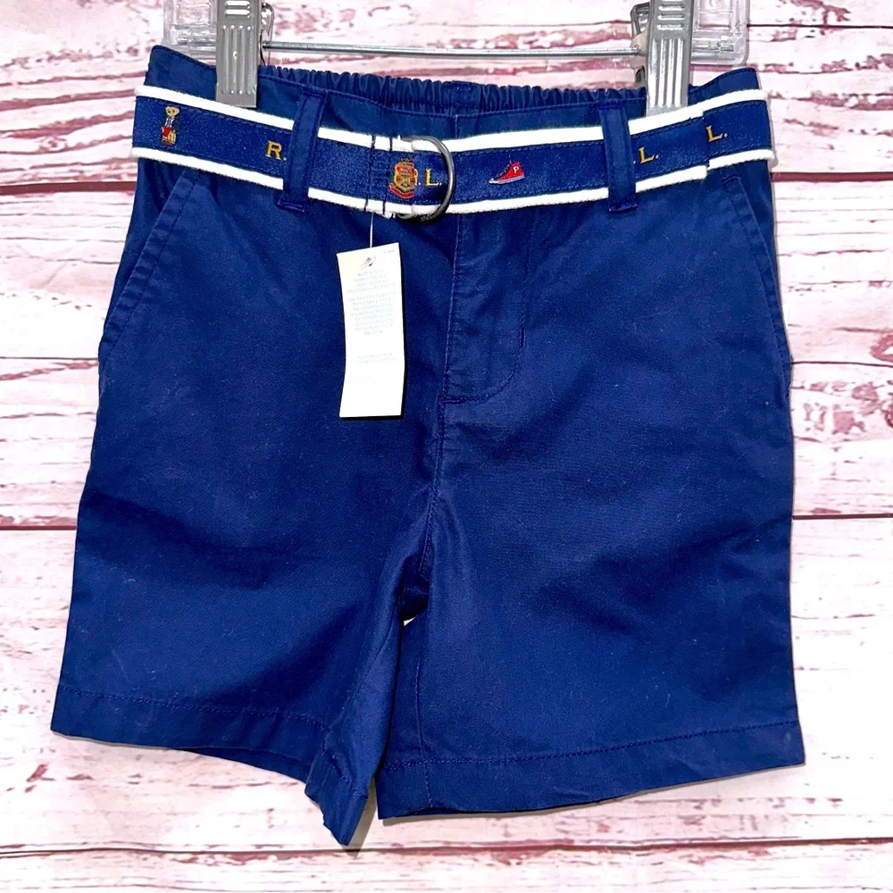 Ralph Lauren Navy Blue Cotton Shorts With Belt Size 24 Months