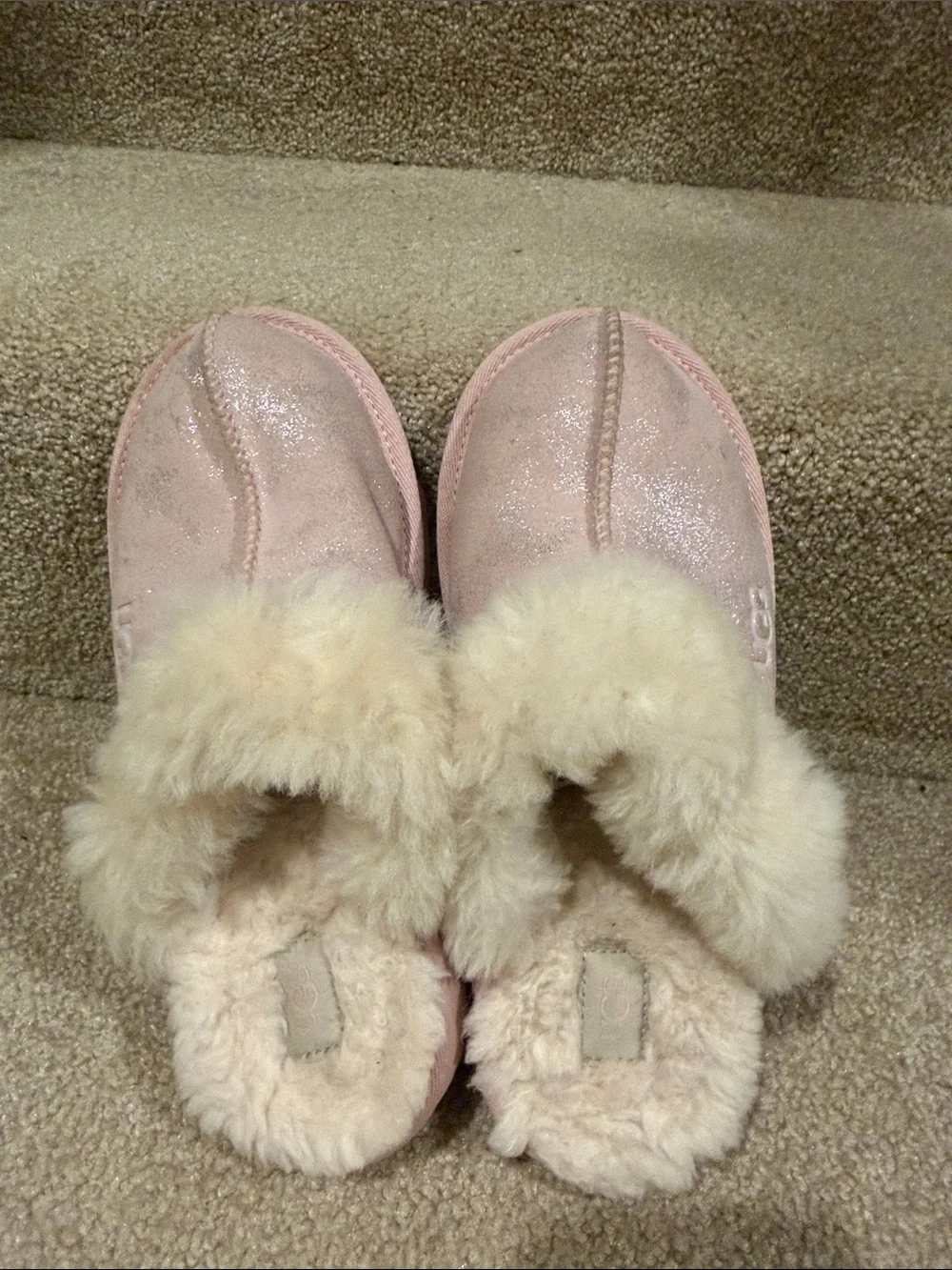 UGG Kids Blush Pink Shearling Clog Slippers