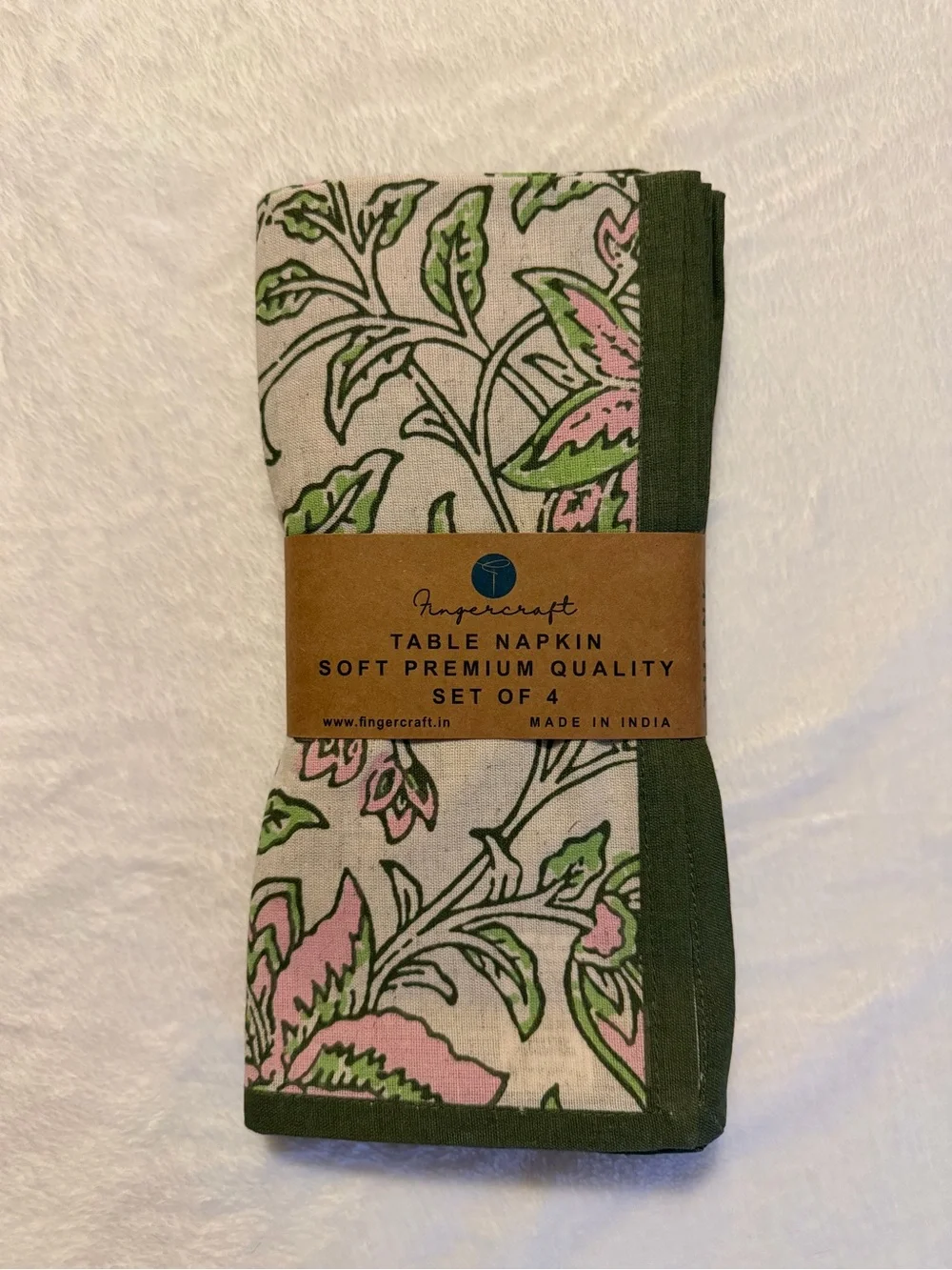 Fingercraft Floral Table Napkins - Green & Pink (Set of 4)