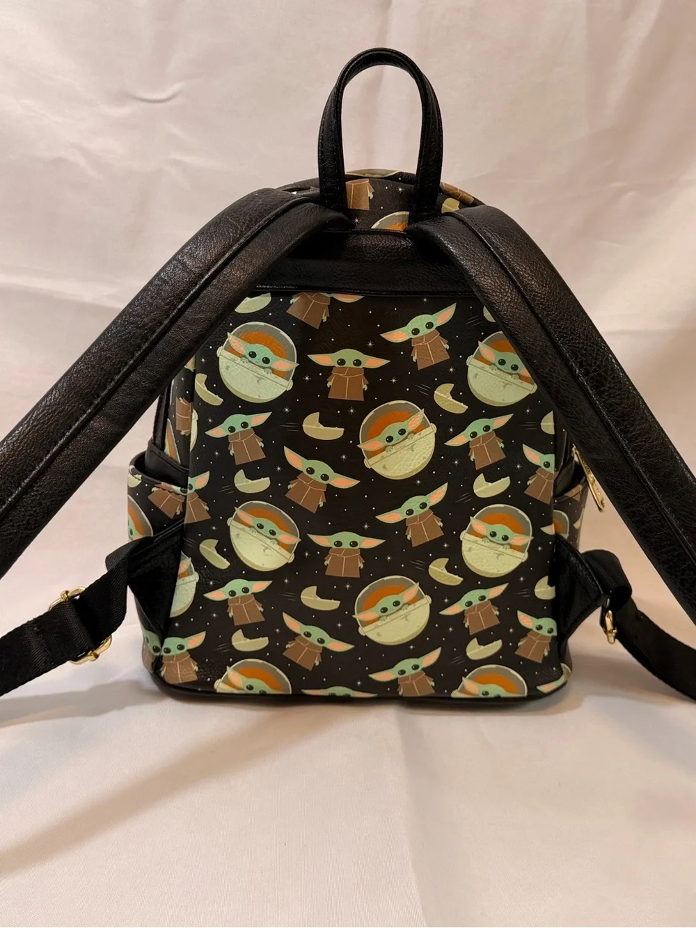 Loungefly Star Wars Grogu Pattern Mini Backpack — Black, Green & Tan