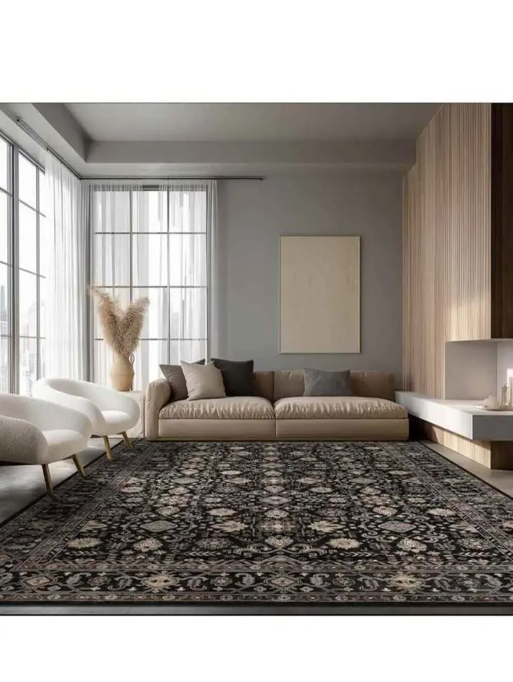 Area Rug NonSlip Machine Washable Ultra Soft Living Room/Bedroom 8x10 Black Gold