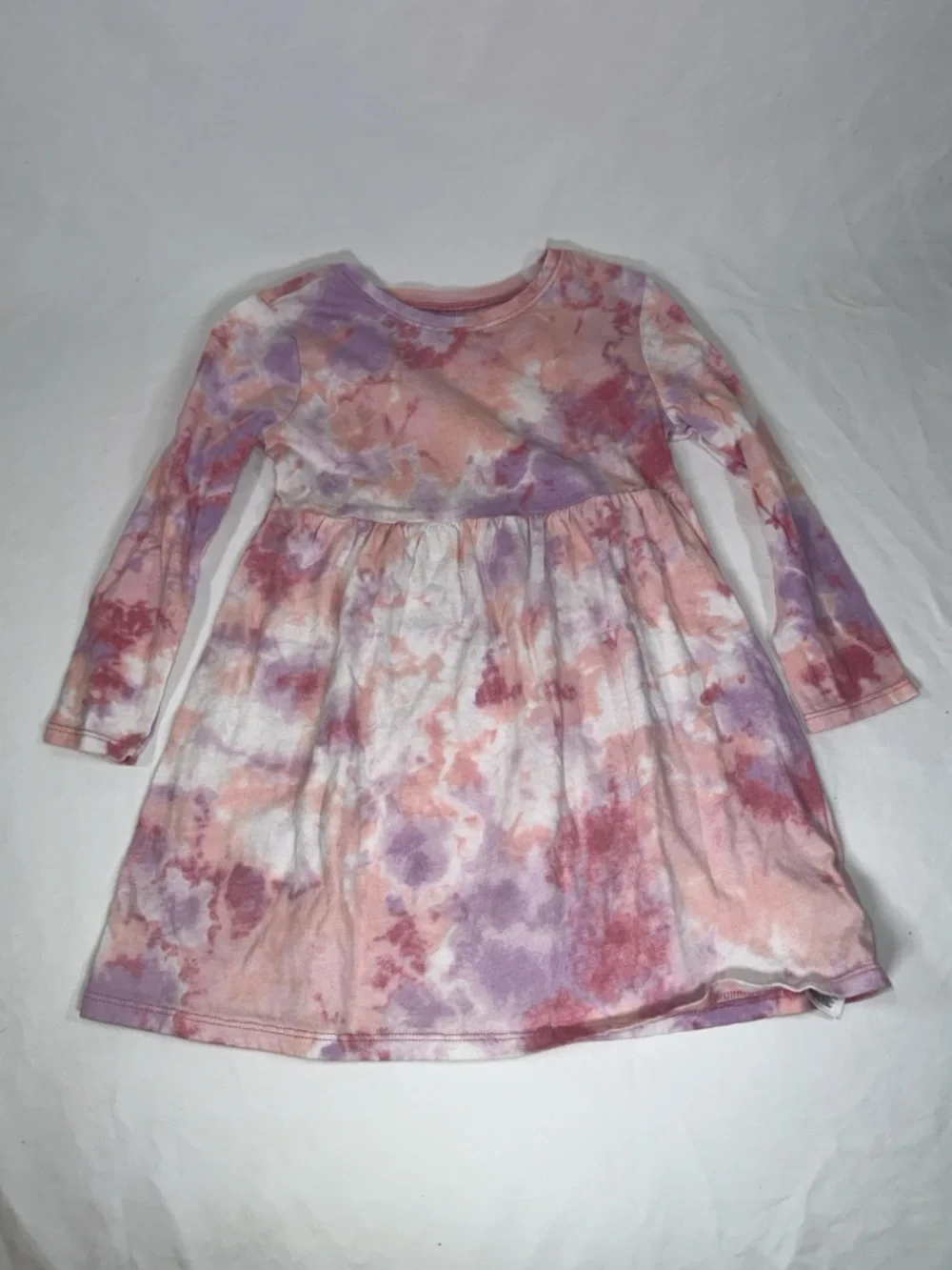 Old Navy Toddler Girl 3T Pink Purple Tie Dye Long Sleeve Casual Skater Dress