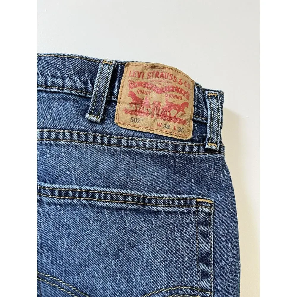 Levi’s Mens 502 Tapered Leg Cotton Blend Jeans Size 38x30 Blue Zip Fly Dadcore‎