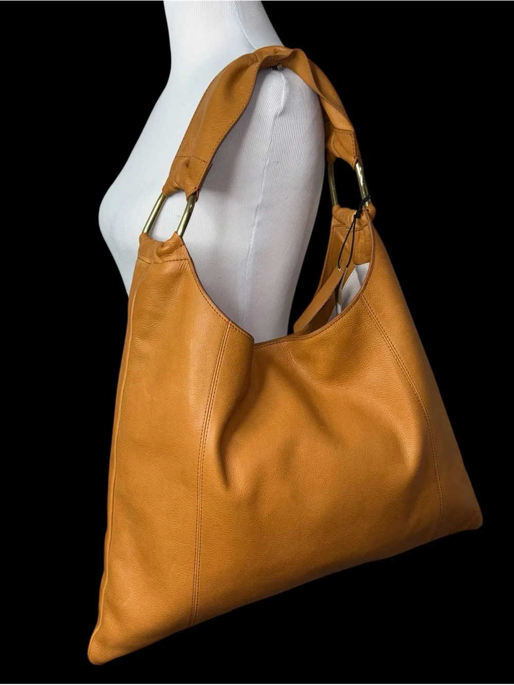 Margot New York Dakota Cognac Brown Leather Large Shoulder Hobo Bag Tote NWT