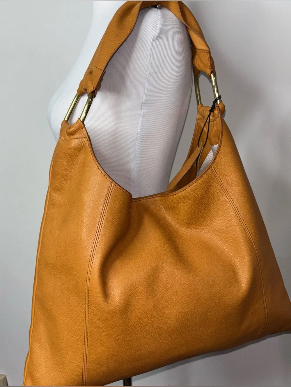 Margot New York Dakota Cognac Brown Leather Large Shoulder Hobo Bag Tote NWT