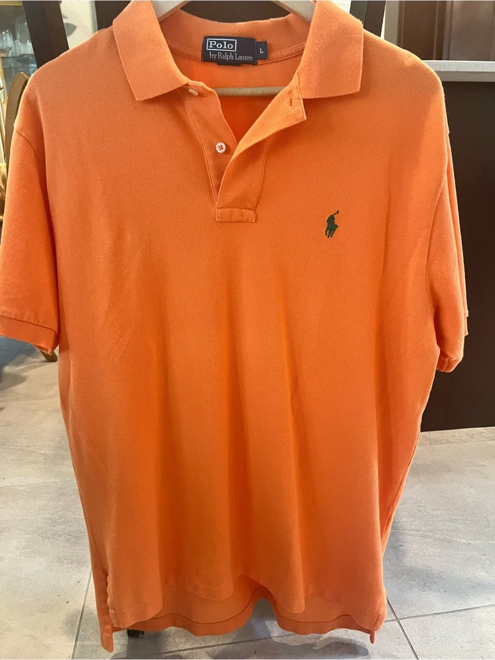 Ralph Lauren Classic Fit Polo Shirt Orange Large Green Pony Men's Short Sleeve