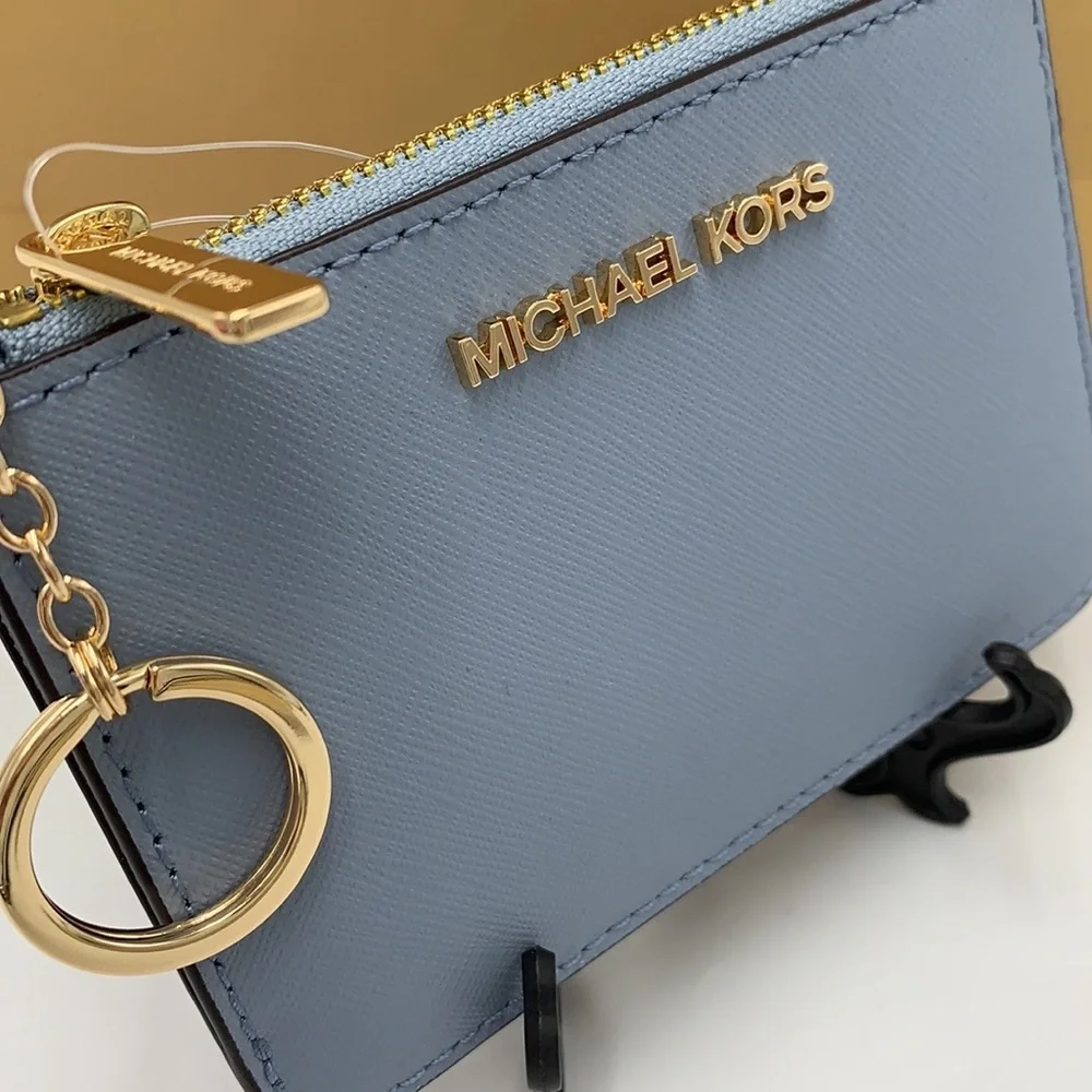 MICHAEL KORS SMALL TOP ZIP COINPOUCH WITH ID CARD PALE BLUE  COLOR
