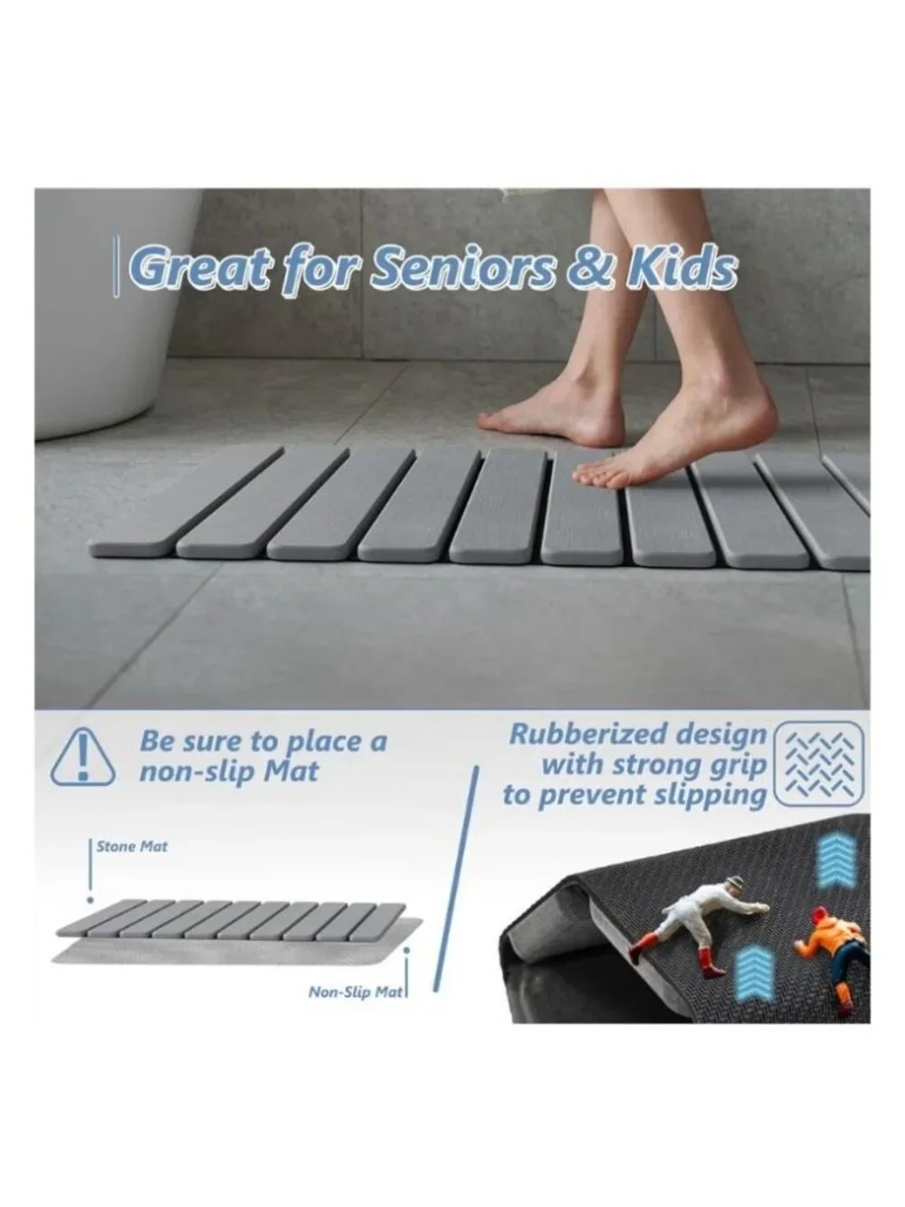 AWW Foldable Stone Bathmat Quick-Dry Mat Non-Slip & Super Absorbent 23.6