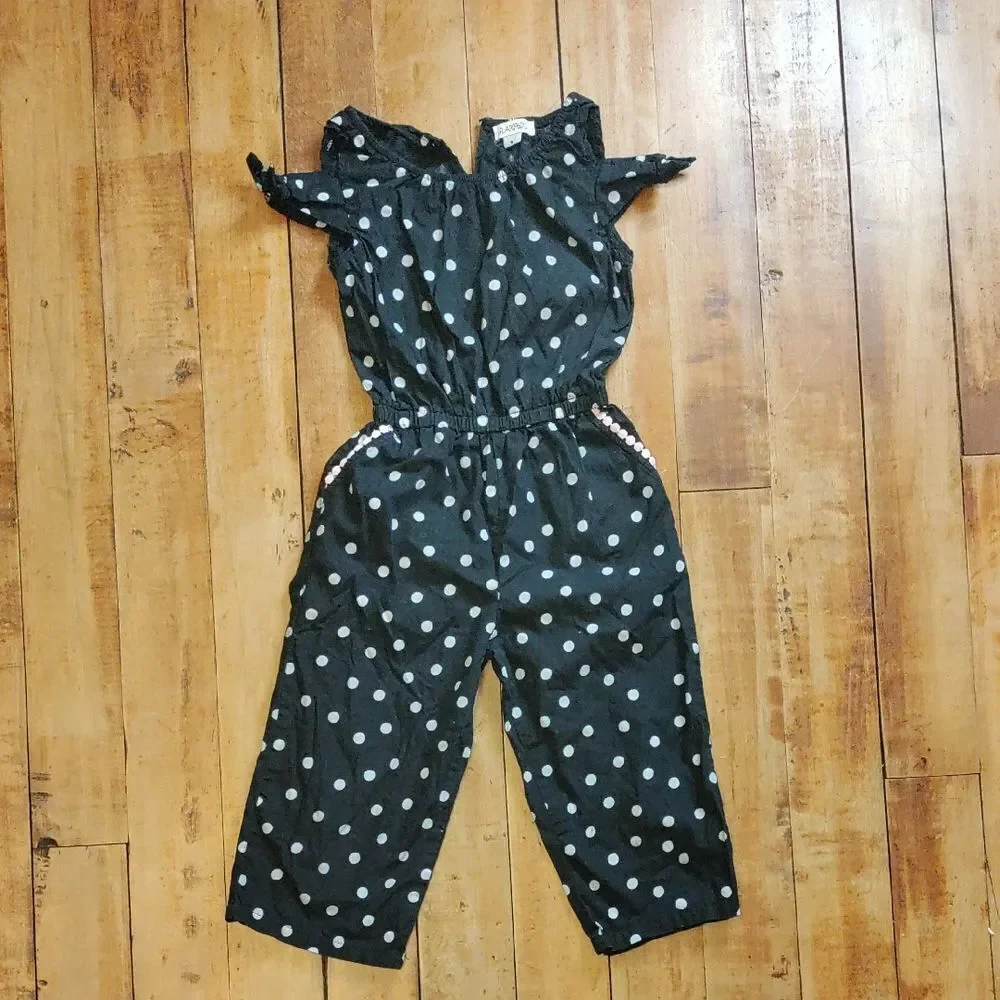 Flapdoodles Romper Size 5 Black White Polka Dot Jumpsuit Cotton Spring