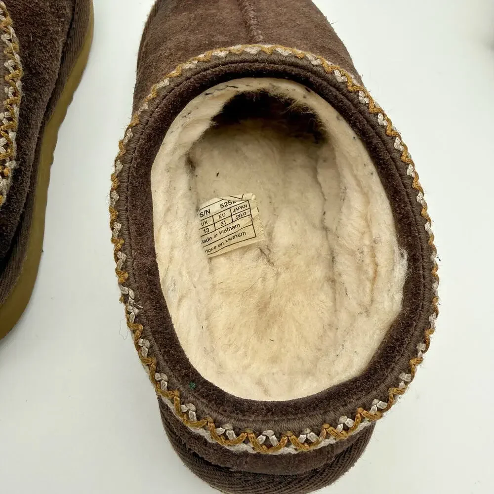 UGG Kids Tasman II Slippers US 1 EU 31 Brown Suede Slip On GUC