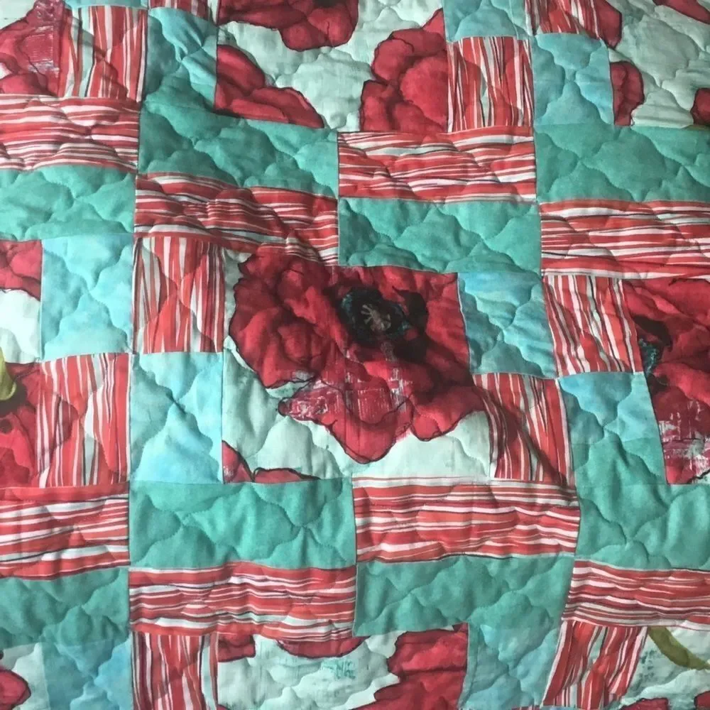 Hand Crafted Quilt Turquoise and Red