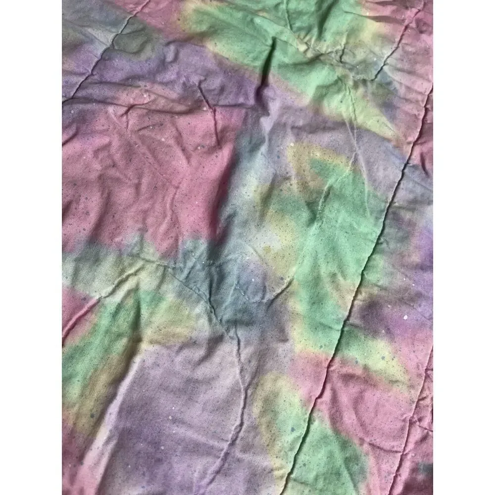 Vintage Whimsical Blanket Quilt Neon Colors Moon Stars Bunnies 47in X 31in