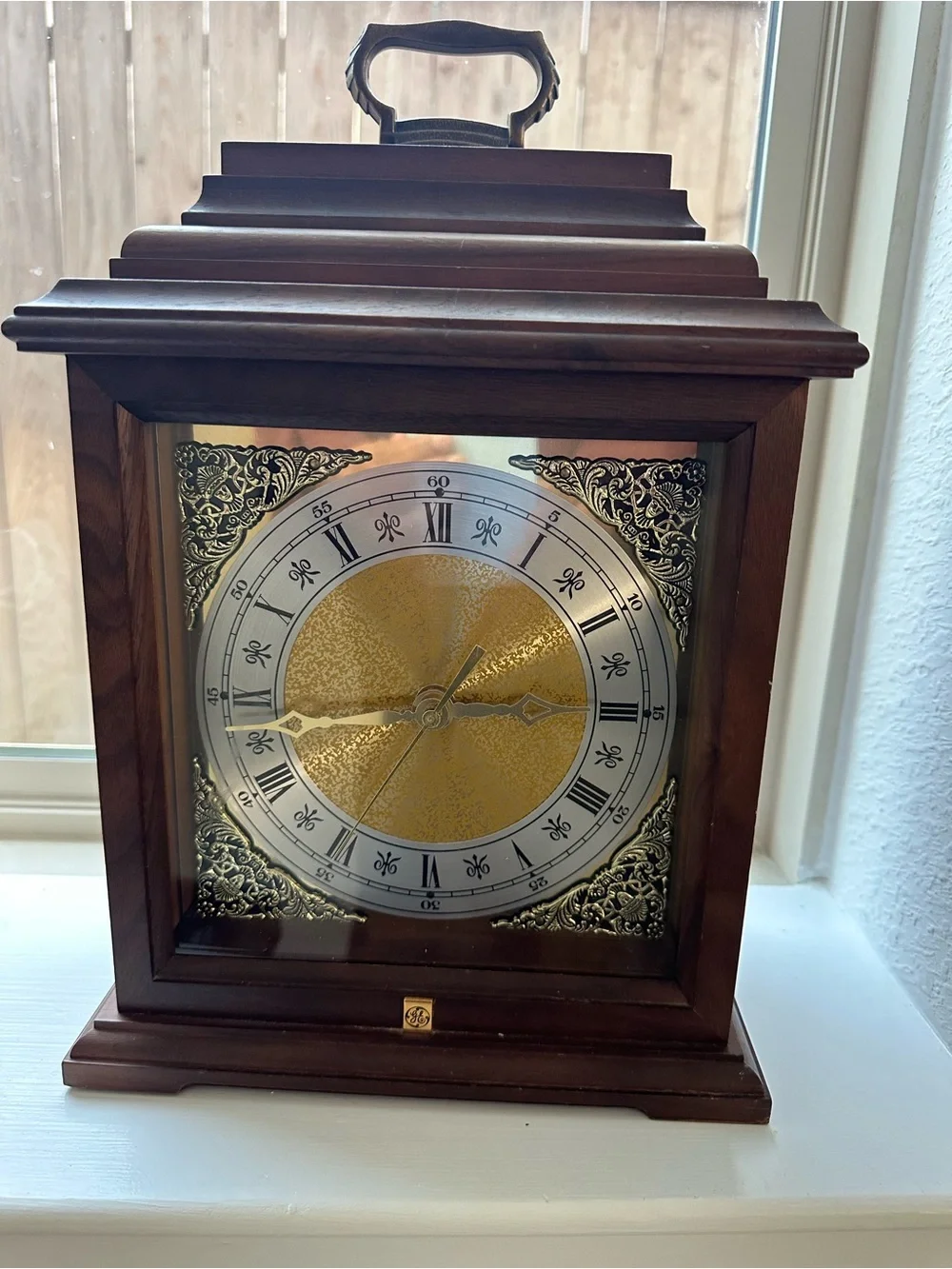 Vintage Style Wood Mantel Clock in Dark Brown with Gold Dial