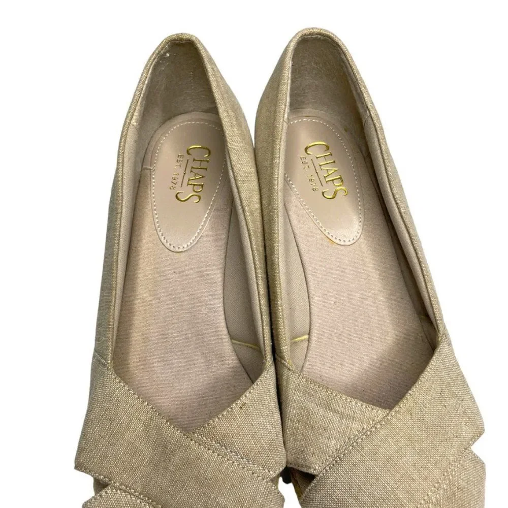 Chaps Womens Dakoda Khaki Chambray Fabric Espadrille‎ Wedge Sandal US Size 9.5