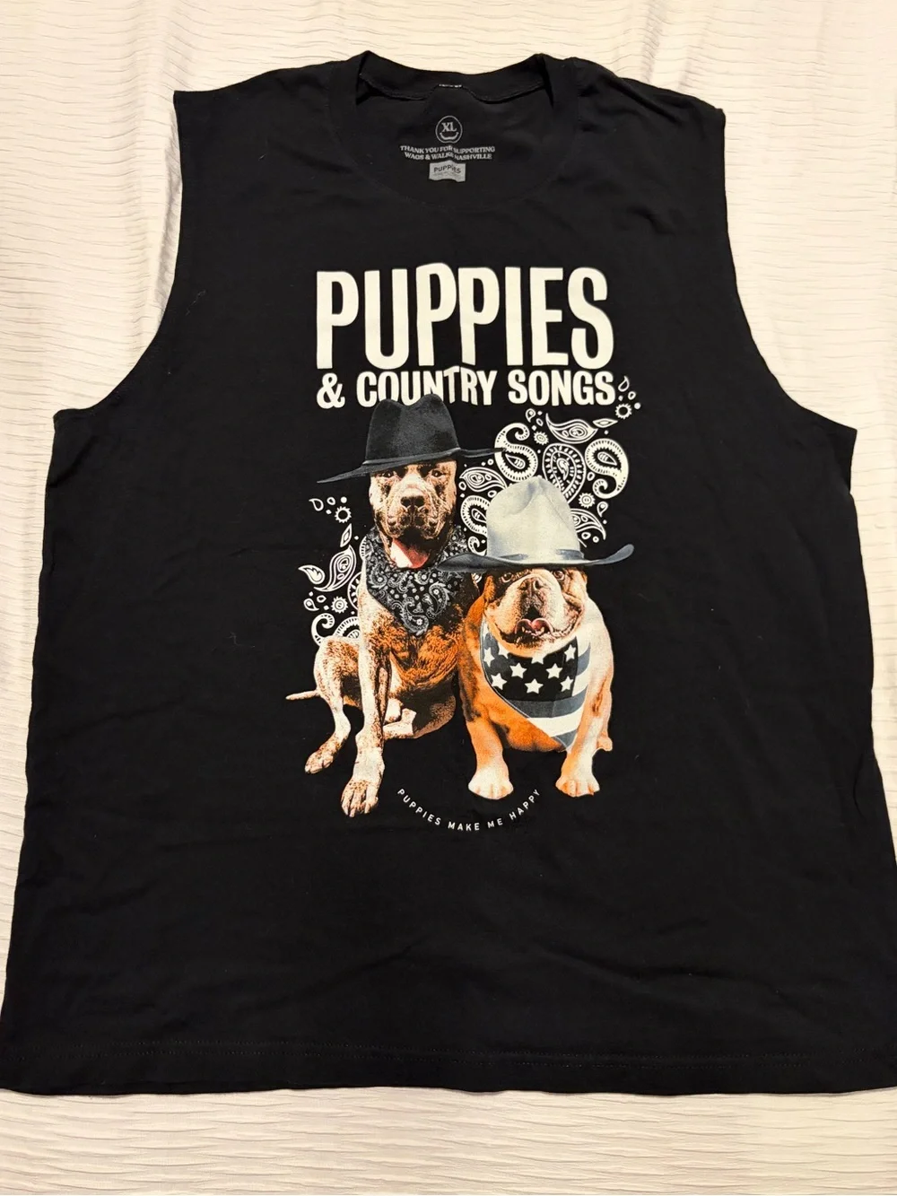 Puppies Make Me Happy PUPPIES & COUNTRY SONGS Black Graphic Dog Tank