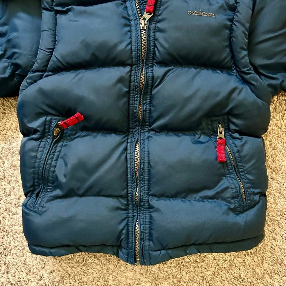 Oshkosh I Navy Blue Puffer Jacket w Fleece Lined‎ Hood & Detachable Arms I M 5/6