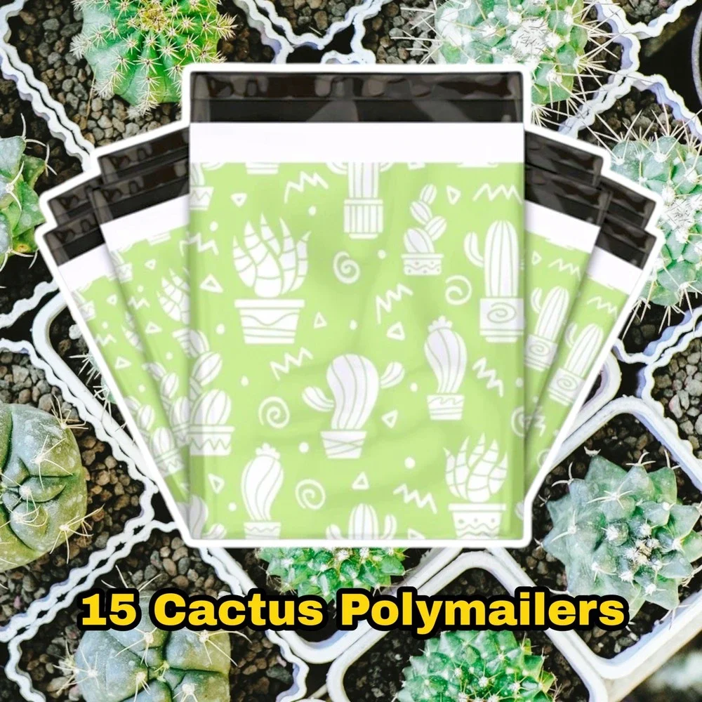 Unbranded‎ 15 Pack Cactus Print 12x15 Poly Mailers Green 12x15in
