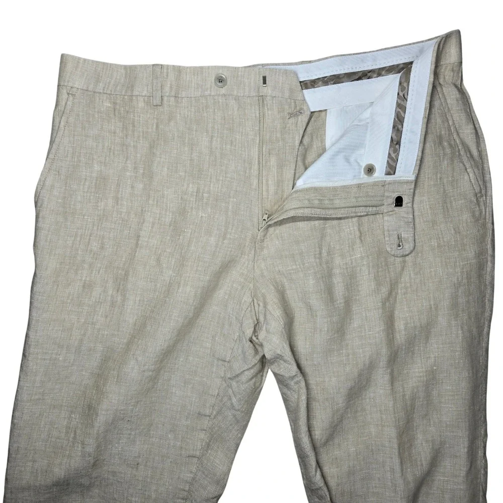 Joseph Abboud Mens Beige 100% Linen Flat‎ Front Trousers Pants 38 Waist