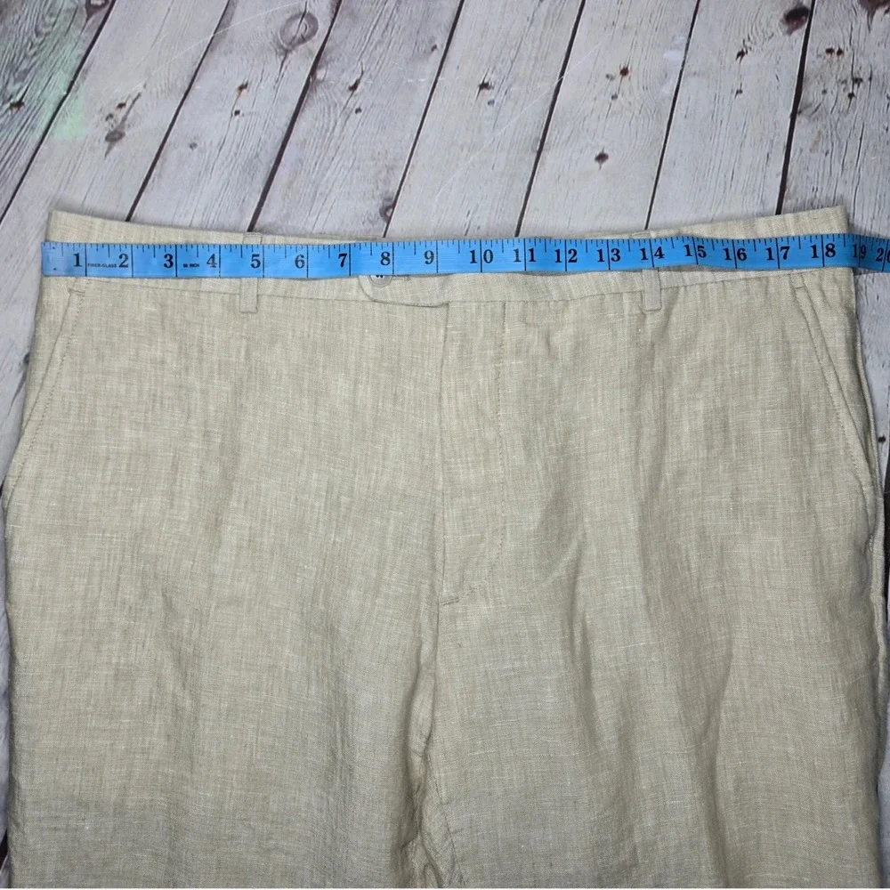 Joseph Abboud Mens Beige 100% Linen Flat‎ Front Trousers Pants 38 Waist