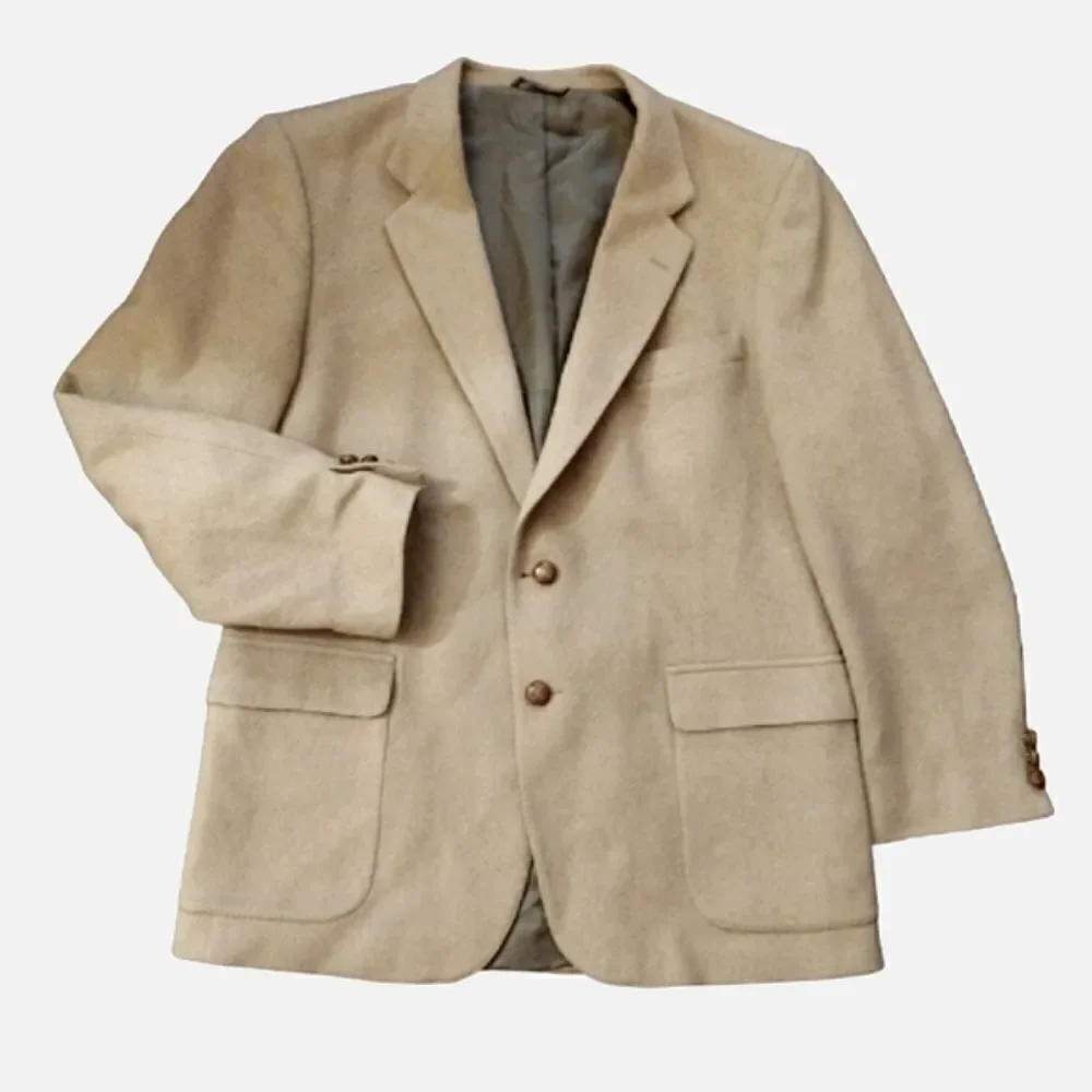 VTG 90s Bergren's Tacoma‎ Beige Camel Hair Blend Sport Coat Blazer SZ 42R
