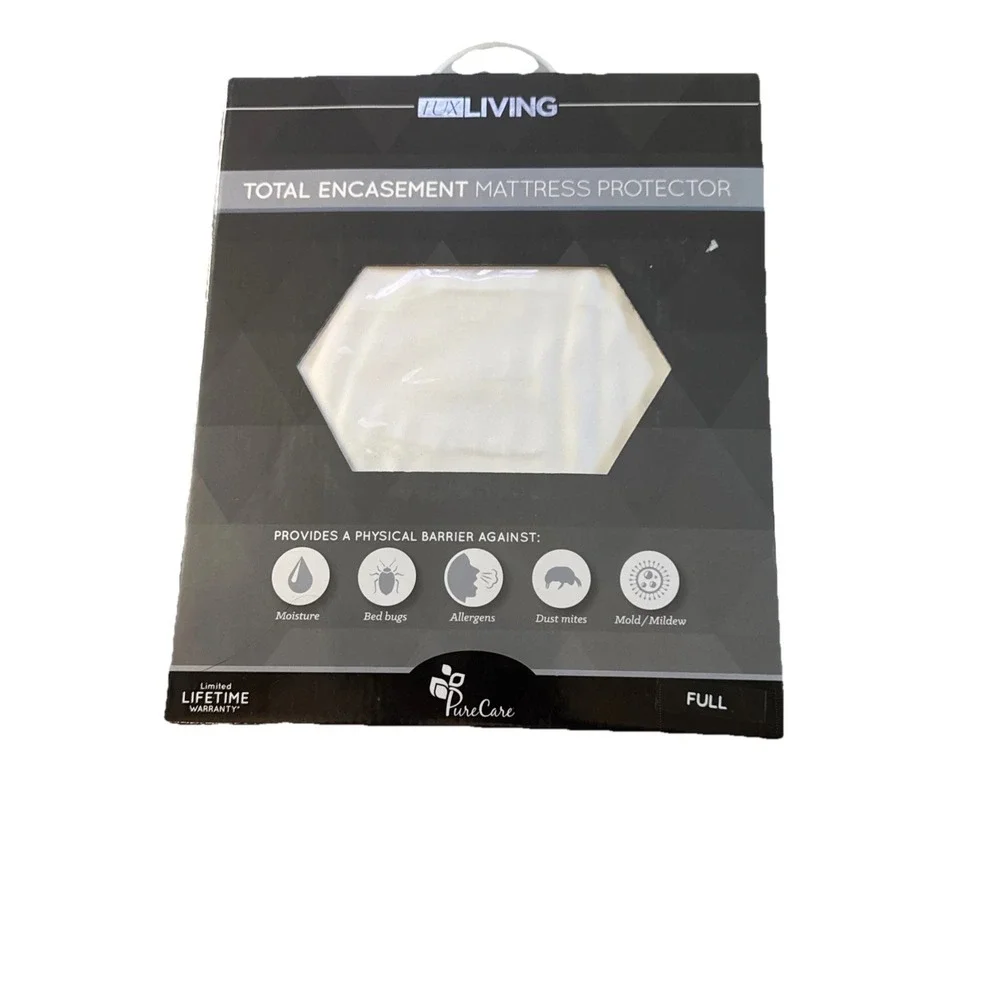 LUX Living Pure Care‎ Mattress Protector Cover Sz Full Bed Bugs Mites Allergies