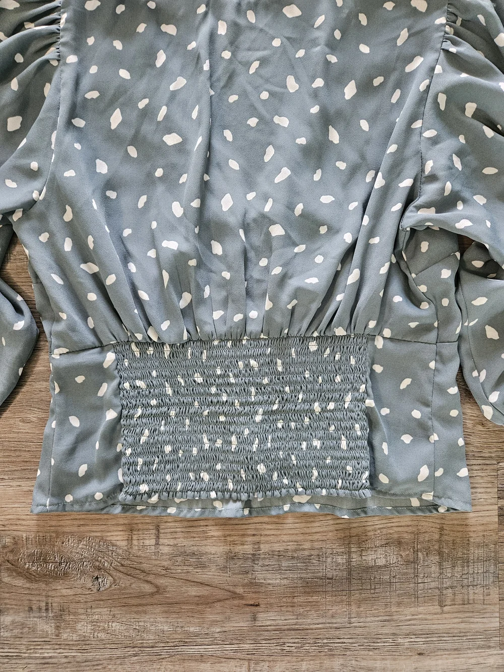Abercrombie & Fitch V-Neck Green & White Puff Sleeve Peplum Blouse