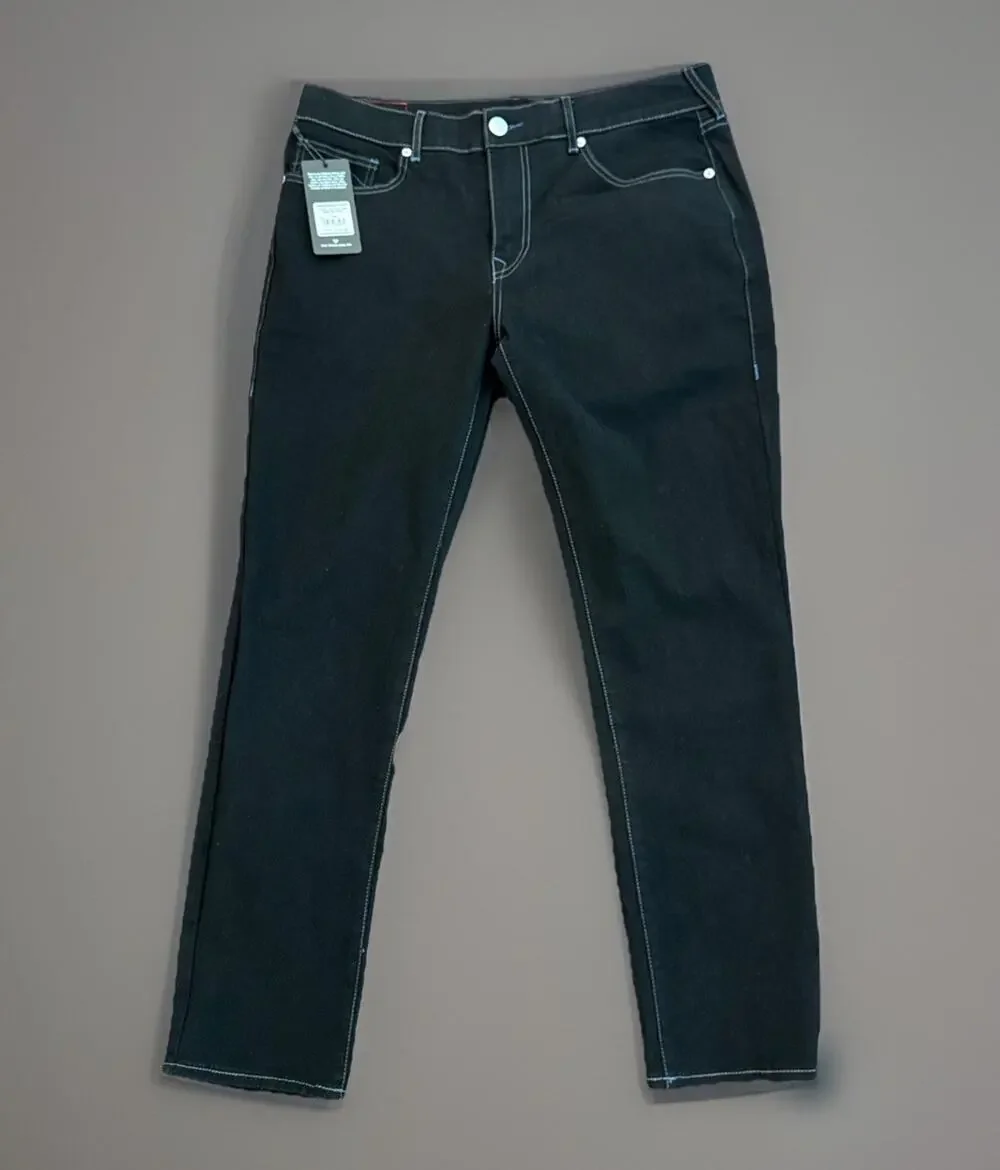 True Religion Geno Relaxed Slim Stitch Black Jeans Mens 36x32 Stretch NWT