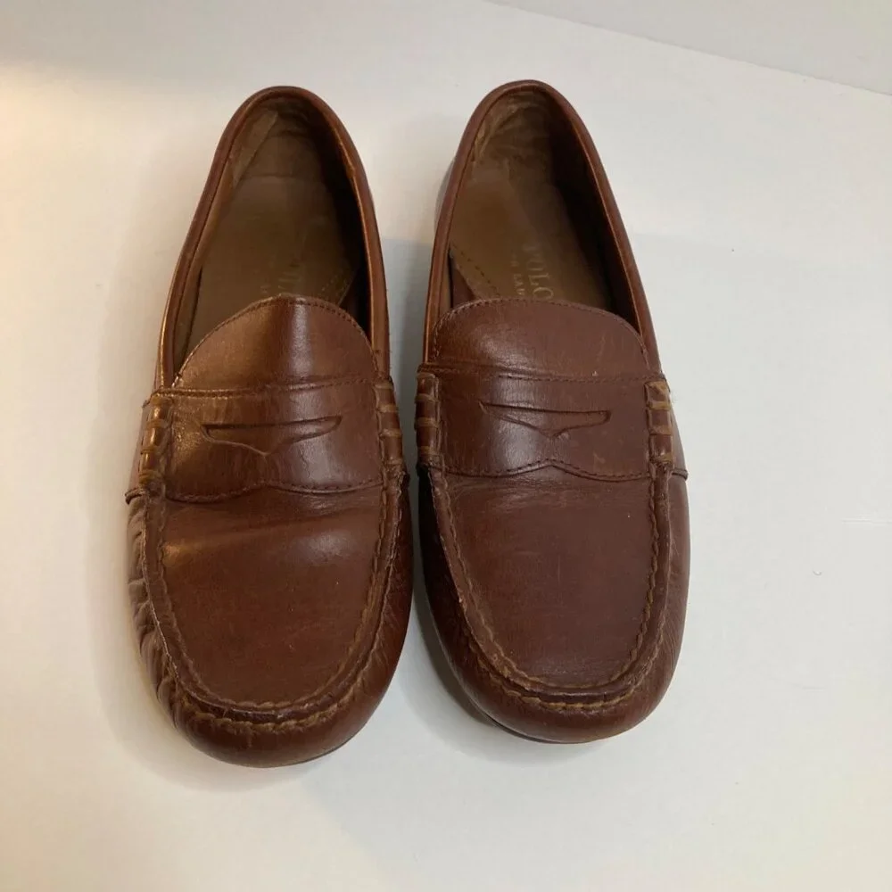 Mens Polo Ralph Lauren‎ Leather Reynold Penny Loafer Driving Shoe Brown 7.5D