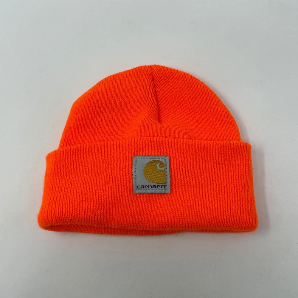 Carhartt Youth Acrylic Watch Hat Beanie Blaze Orange Cuffed Knit Logo Patch A18