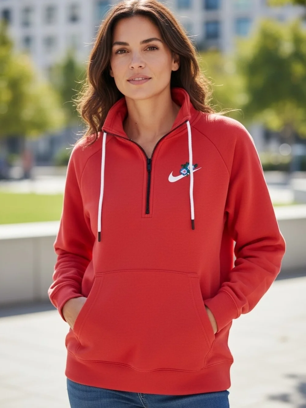 Nike Women's Red Half-Zip Pullover Hoodie
