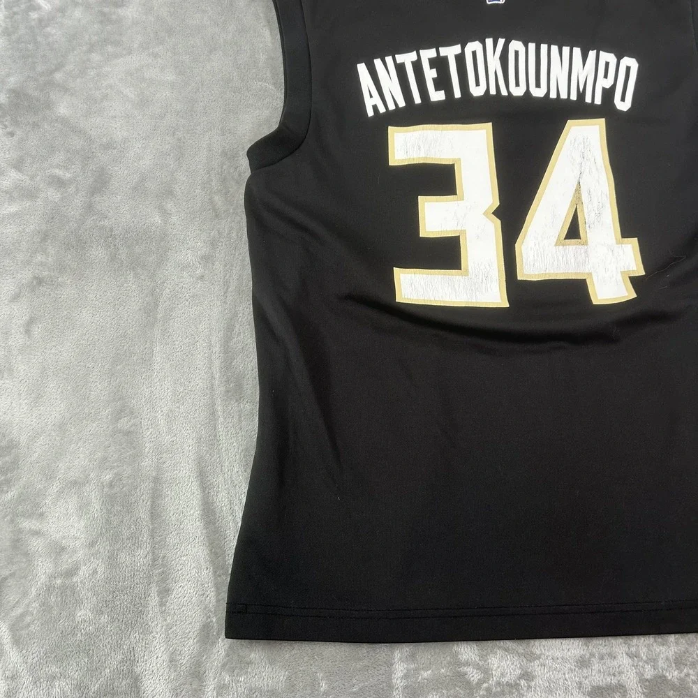 Milwaukee Bucks Jersey Mens Medium Black NBA Basketball Giannis 34 Adidas