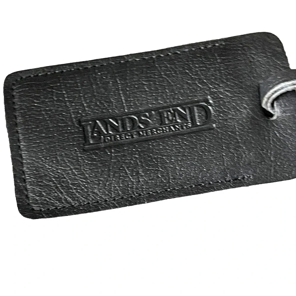 Lands' End Black‎ Leather Luggage Tag W/ ID Window & Unused ID Card