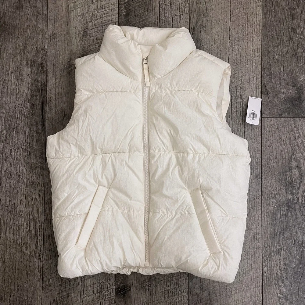Old Navy‎ Girls Medium 8 Puffer Vest Off White Water Resistant Quilted Full Zip